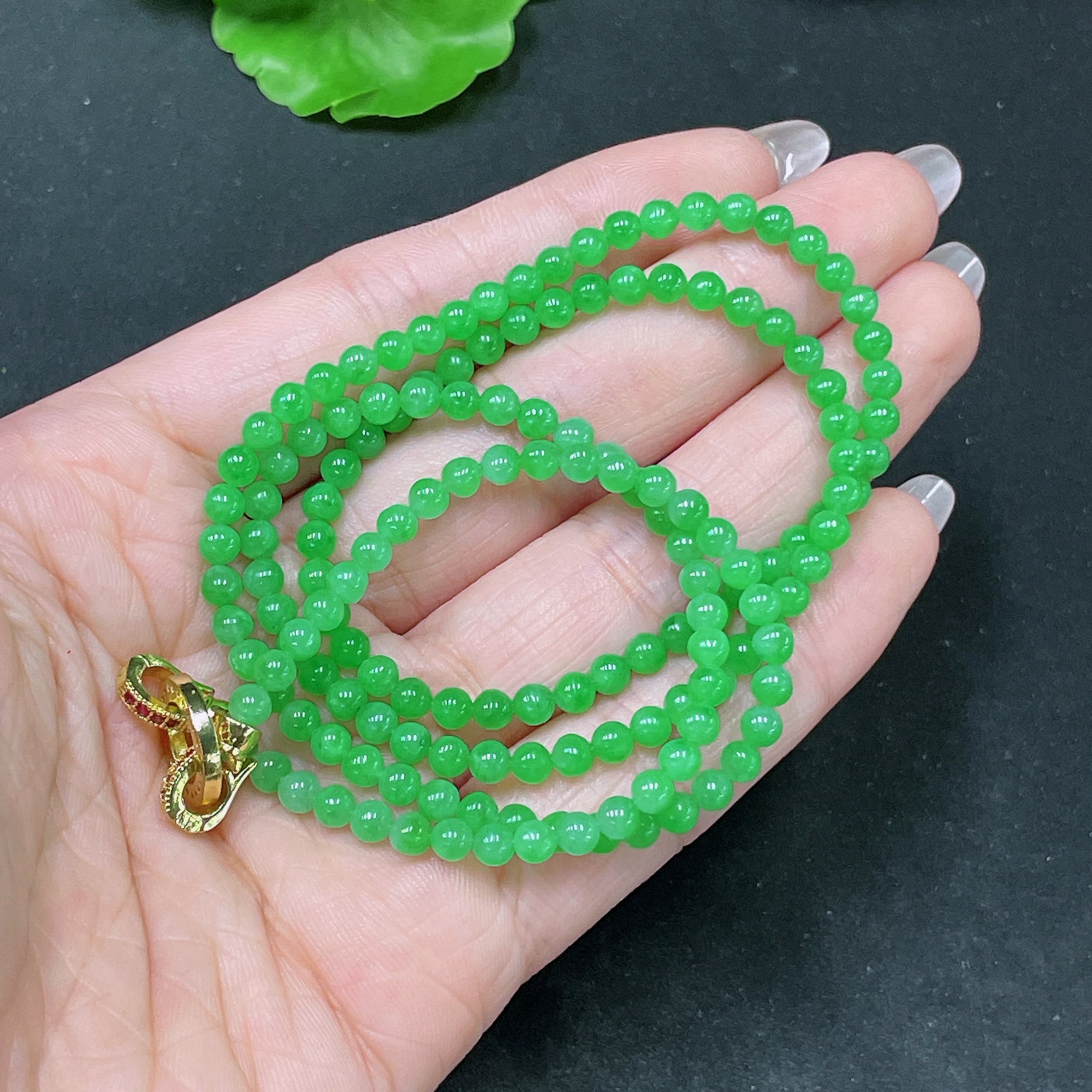 Jadeite Bead Necklace Non-Gold Total Weight Approx. 16.8g Size About 3.8mm