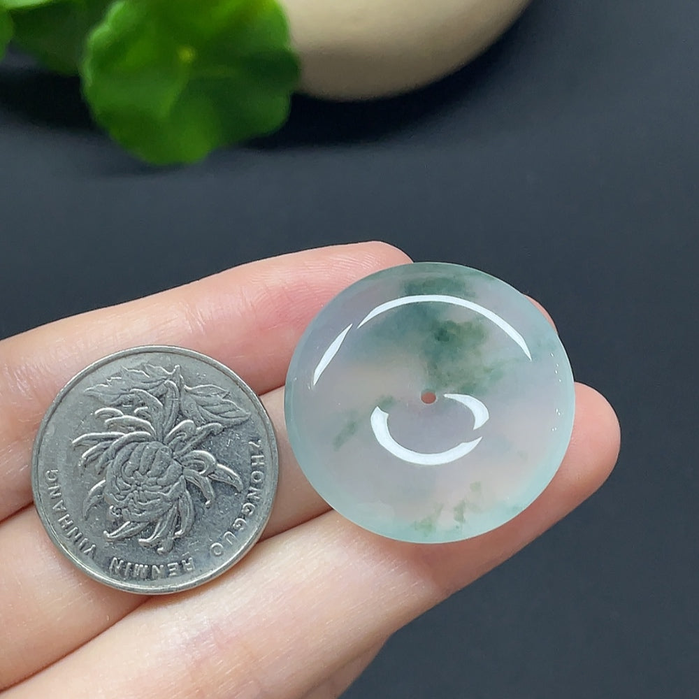 Jadeite Safety Buckle Pendant necklace from HKHQ, showcasing a 9.58g carved jadeite pendant with detailed safety buckle design.