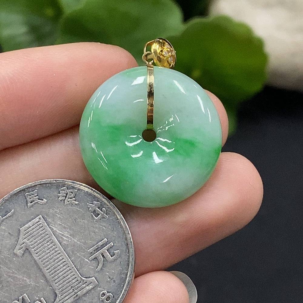 HUILIU HQ Jadeite safety buckle pendant with 18K gold accents and diamond details, featuring a polished jade surface and intricate design.