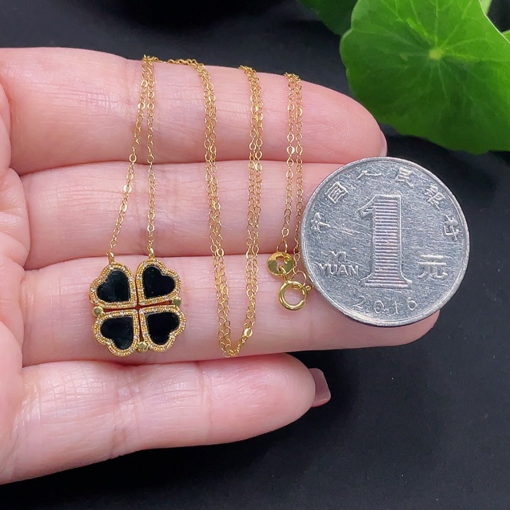 Jadeite Inlaid Necklace with 18K Gold Chain, Total Weight Approx. 2.6g