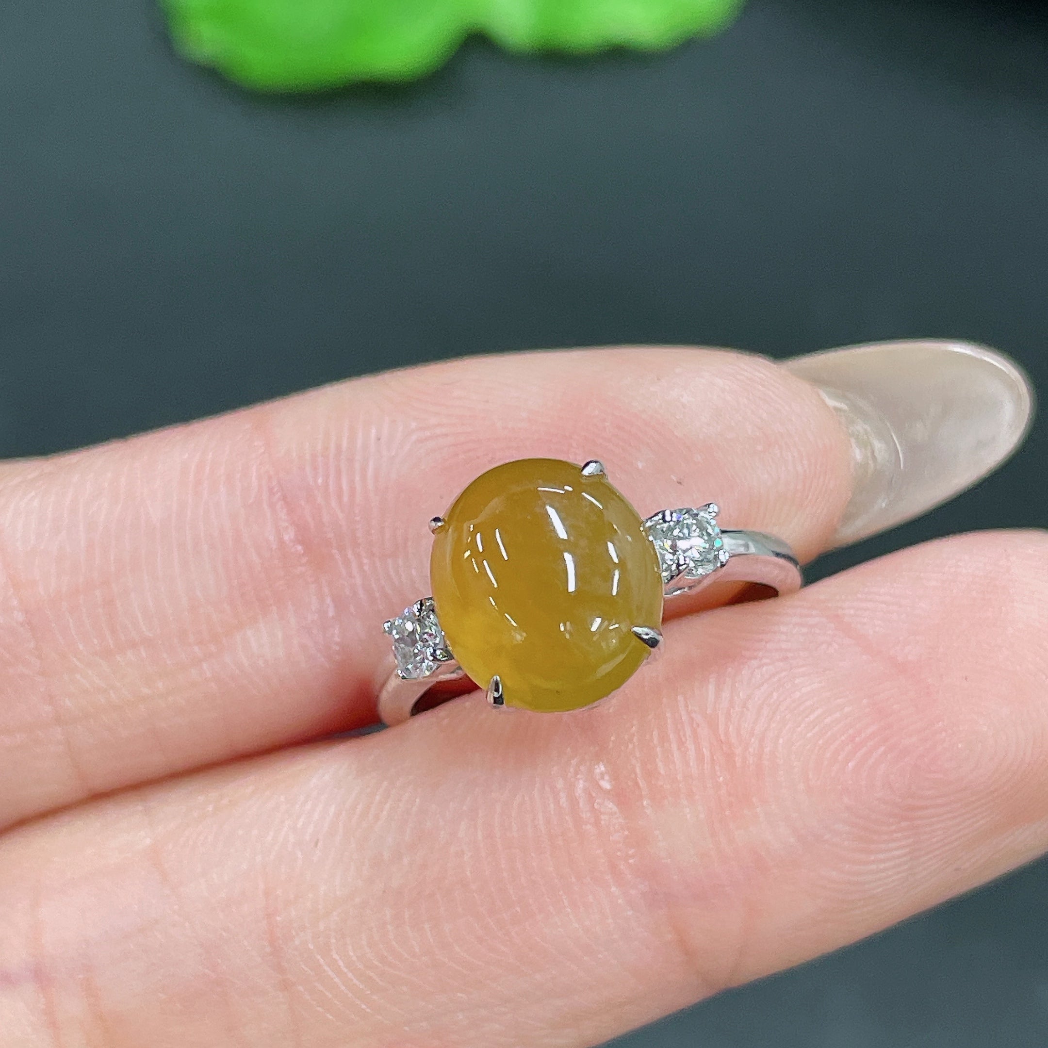 Jadeite Ring 9k Gold Setting No Diamond Total Weight Approx. 2g Size 10