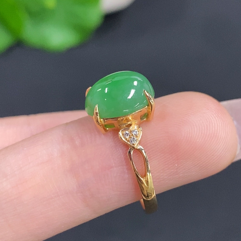 Jadeite Cabochon Ring 18k Gold Total Weight Approx. 2.4g Size 12 with Diamond Accents