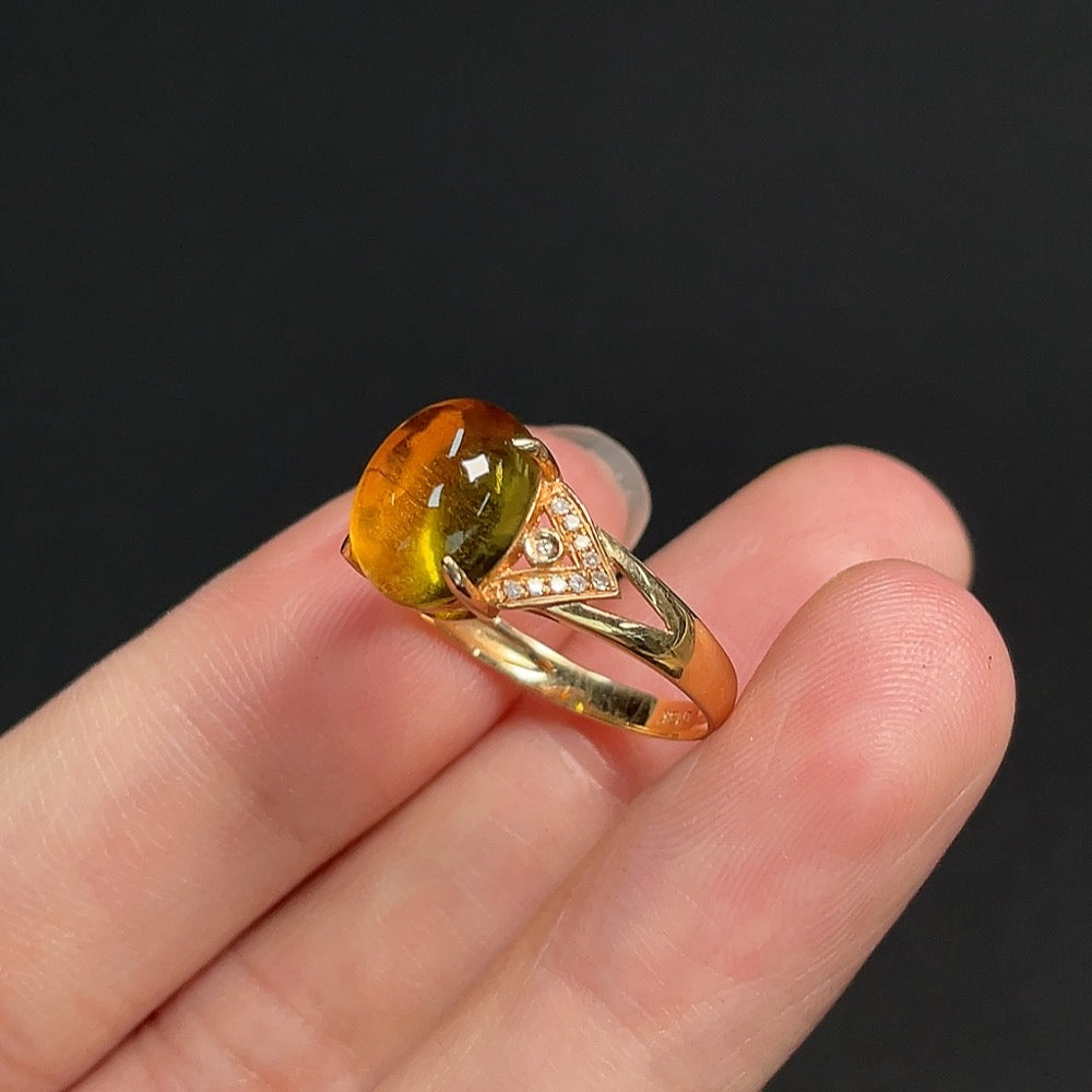 Tourmaline Inlaid Ring 18k Gold Size 13 Total Weight Approx. 2.00g Diamond Accents