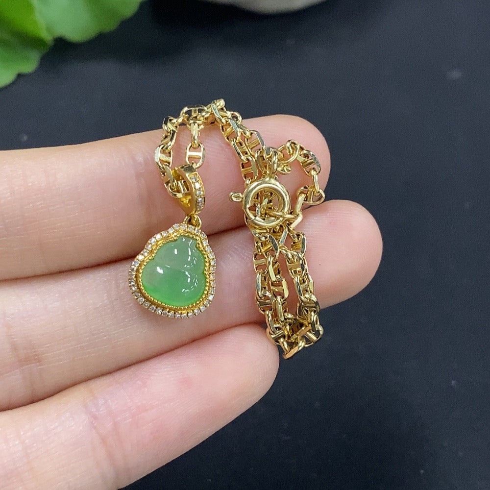 Jadeite Gourd Inlaid Bracelet 18K Gold with Diamond, Total Weight Approx. 2.47g