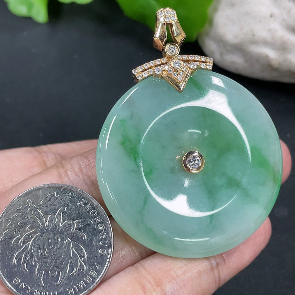 Jadeite Peace Knot Pendant with 18K Gold Clasp and Diamond Accents