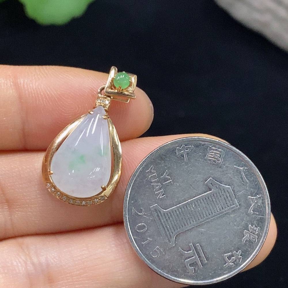 Huiliu jadeite pendant with diamond accents, featuring a smooth green jade stone and sparkling diamond details.