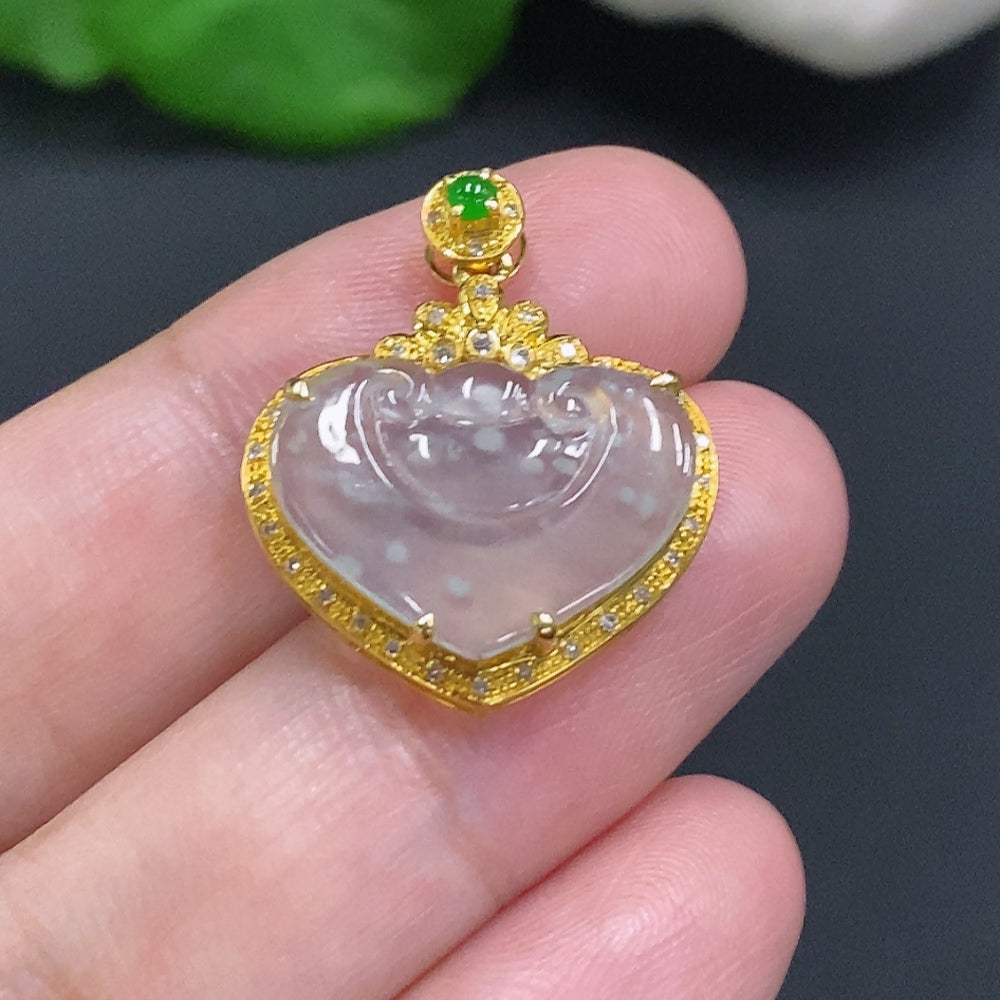 Jadeite Ruyi Inlaid Pendant 18K Gold Total Weight Approx. 2g