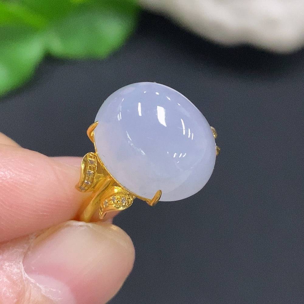Jadeite cabochon ring with diamond accents, 73% gold, size 11, from HUILIU HQ, showcasing the elegant jade gemstone and gold band.