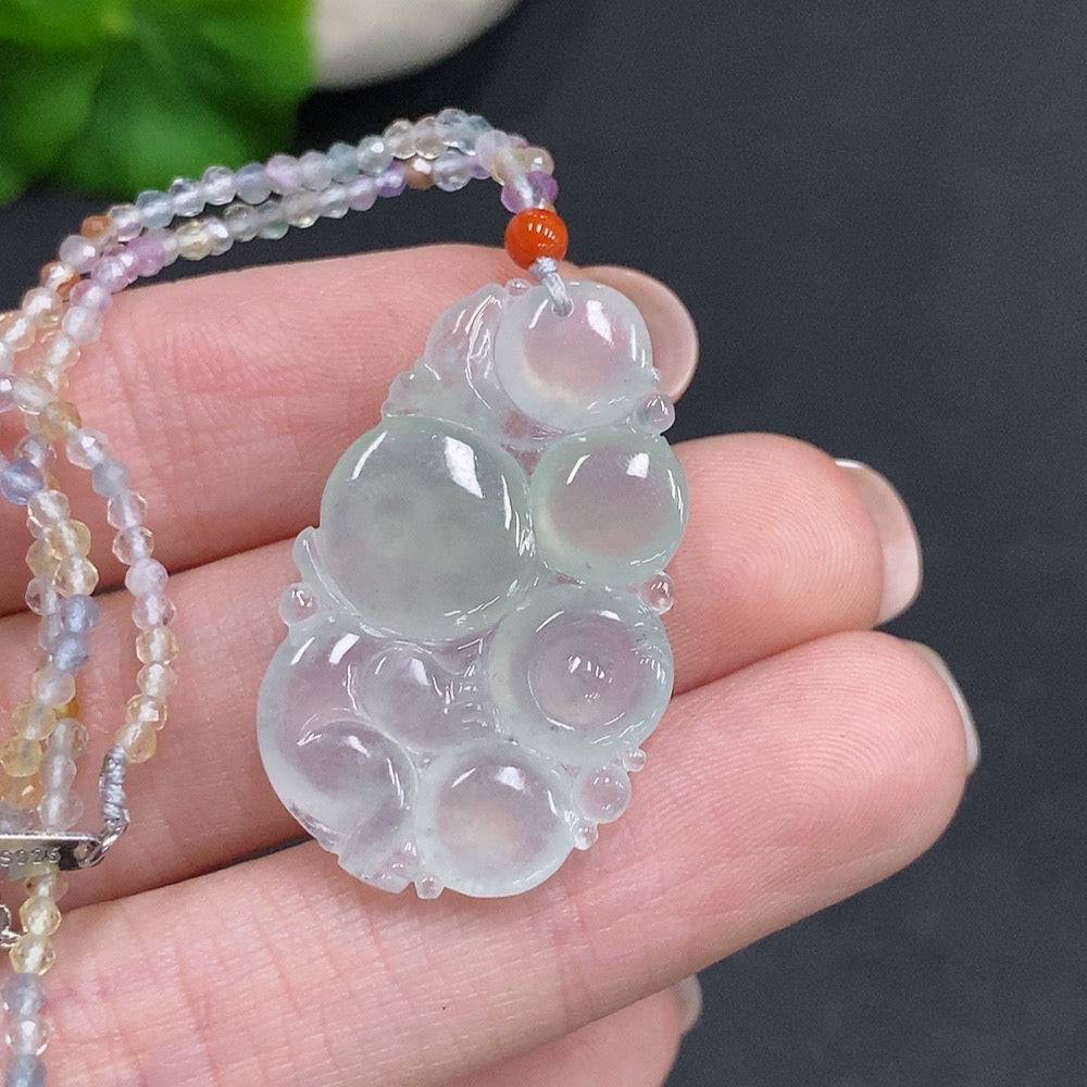 Huiliu Jadeite monkey presenting longevity pendant with non-jadeite chain and rope, featuring detailed jade carving and natural finish.