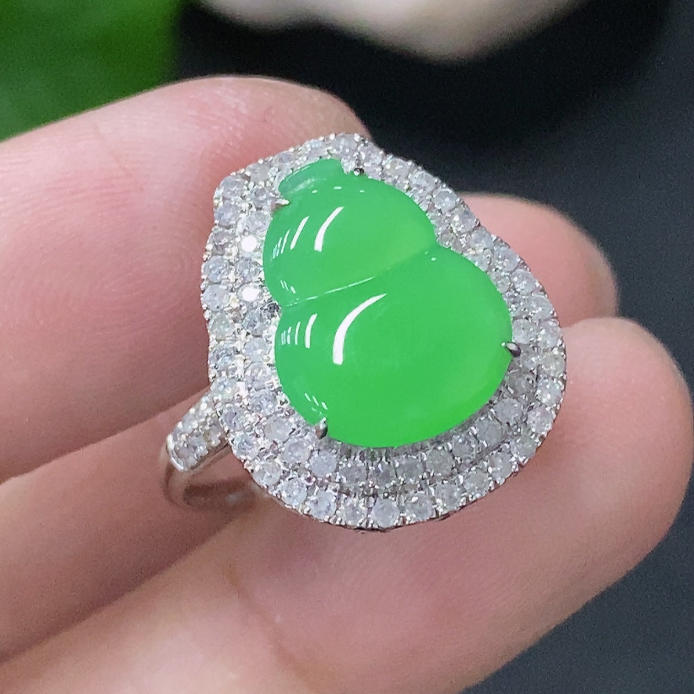 Jadeite Ring and Pendant Two-Way Style with 18k Gold and Diamond Accents, Size 11, Total Weight Approximately 3.52g