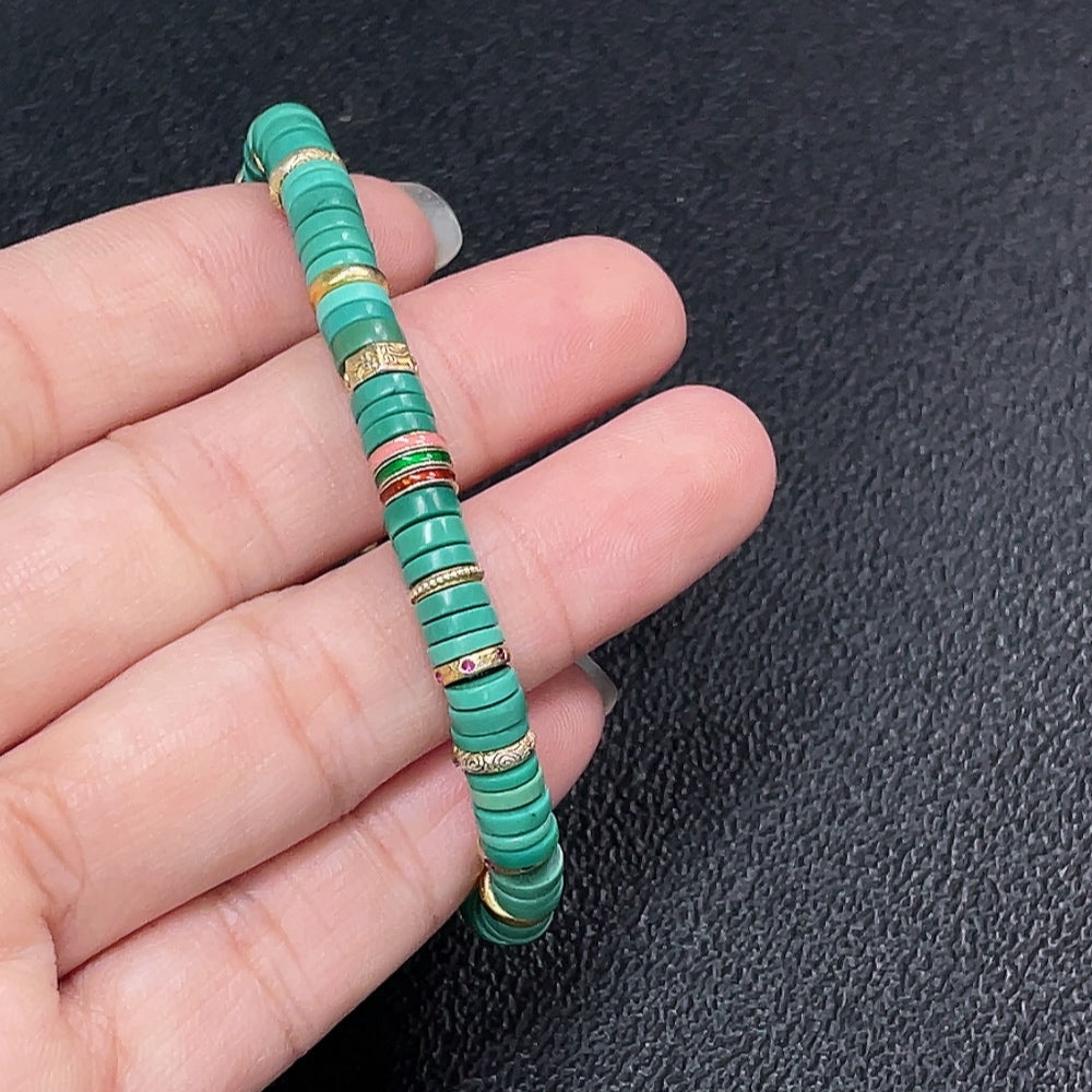 Huiliu turquoise gemstone bracelet with 5.6mm mineral beads, featuring vibrant blue stones and natural mineral components.