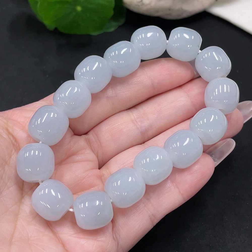 Jadeite Bracelet . 12.8mm Beads About | Huiliu Certified