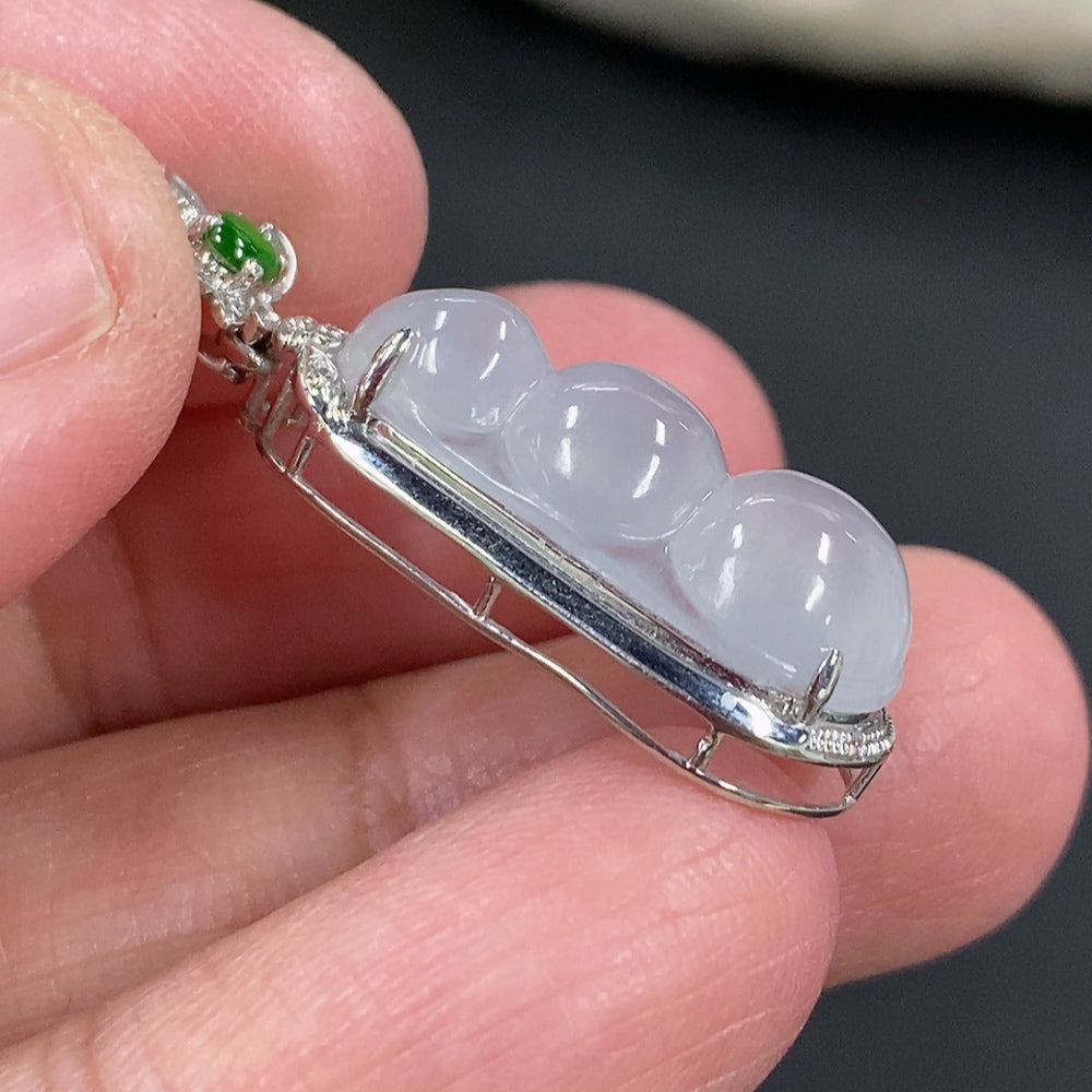 Jadeite Blessed Bean Pendant, 18K Gold Setting with Diamond Accents, Total Weight Approx. 2.34g