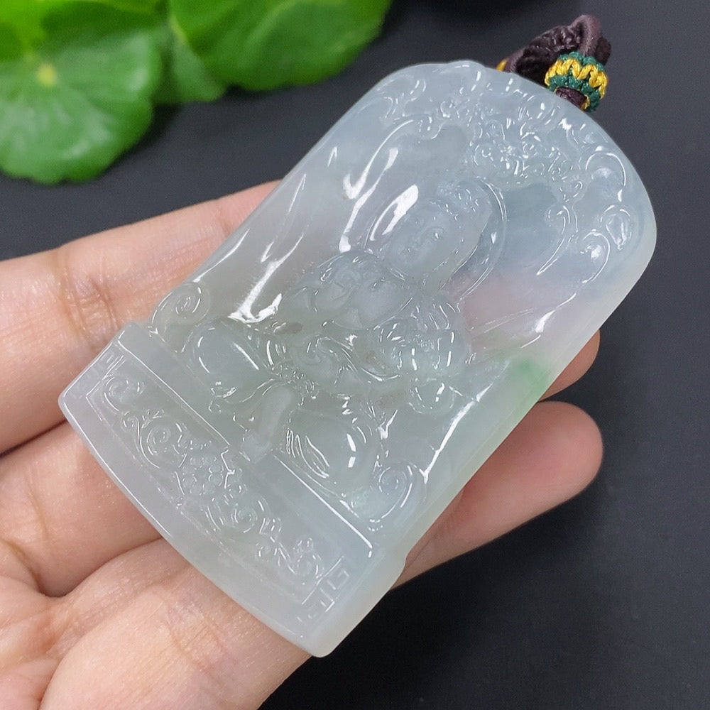Jadeite Guanyin Pendant Total Weight Including Rope Approximately 39.4g