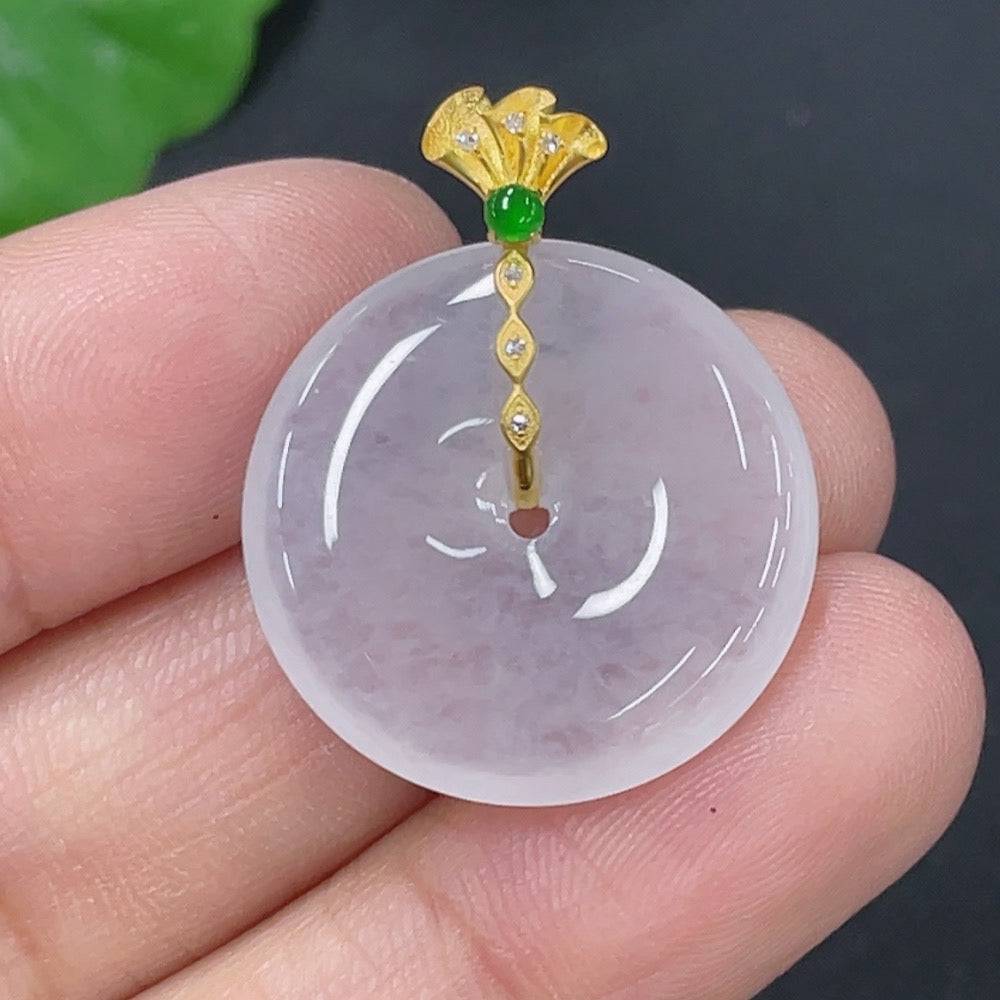Jadeite Peace Knot pendant with diamond accents, crafted by HUILIU HQ, weighing approximately 4.05g, featuring intricate jade jewelry design.