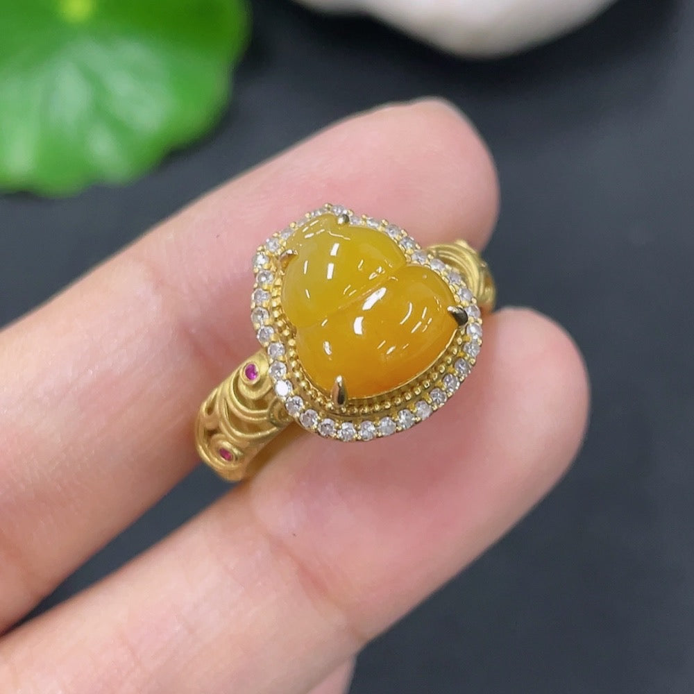 Jadeite Inlaid Ring with Diamond (Colorless) . | Huiliu Certified