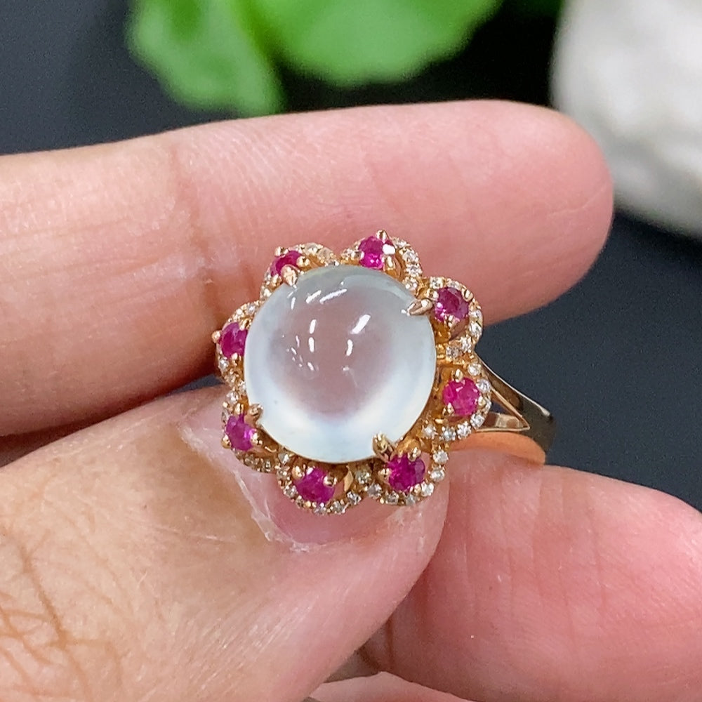 Jadeite Ring 18k with Diamond Accent Colorless Non-Type A