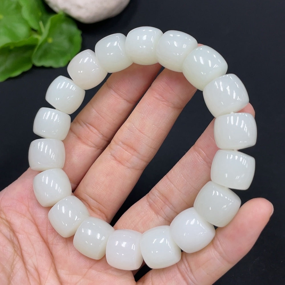 Hetian Jade Bead Bracelet, . 13mm, . | Huiliu Certified