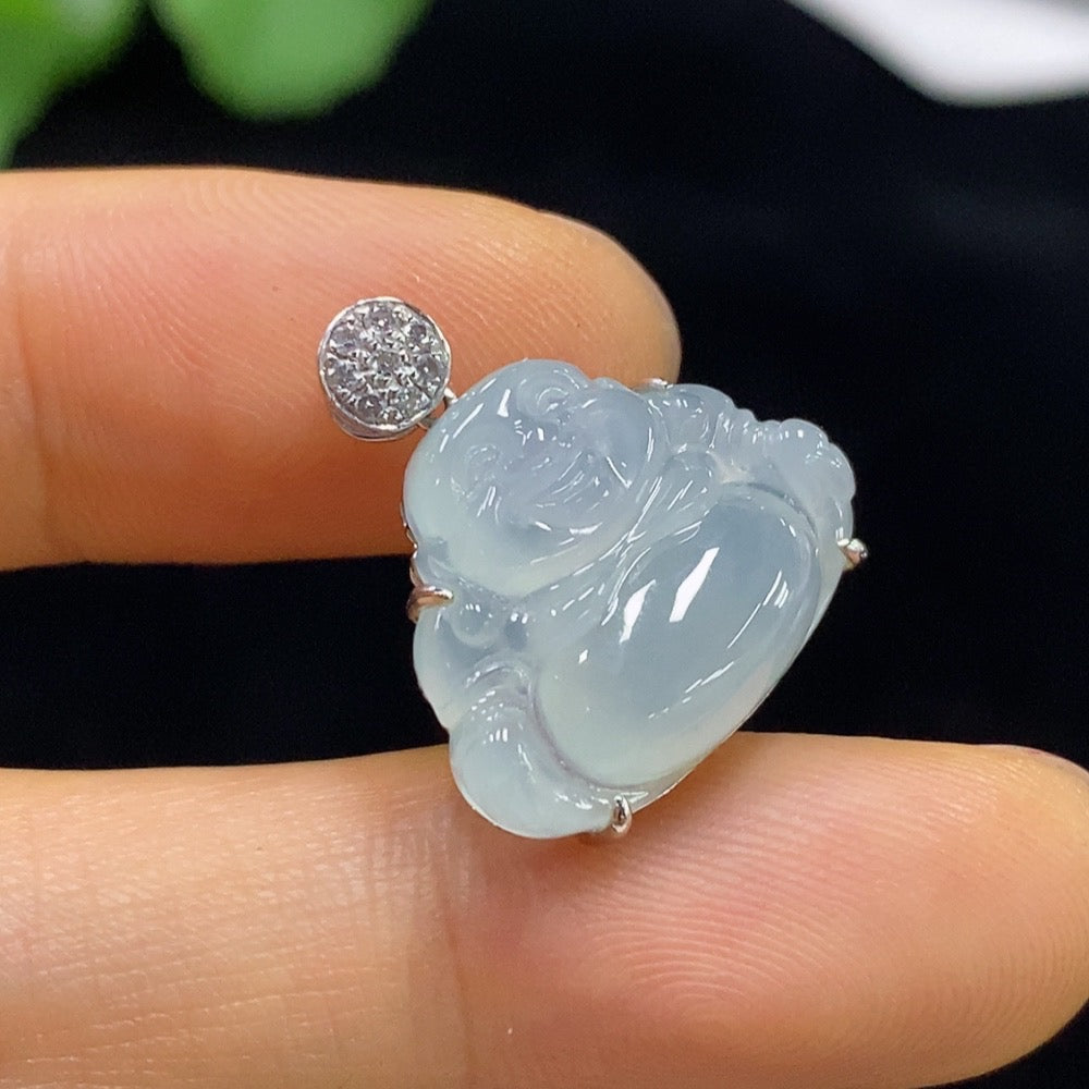 Jadeite Buddha Pendant Set in with Diamond Accents | Huiliu Certified