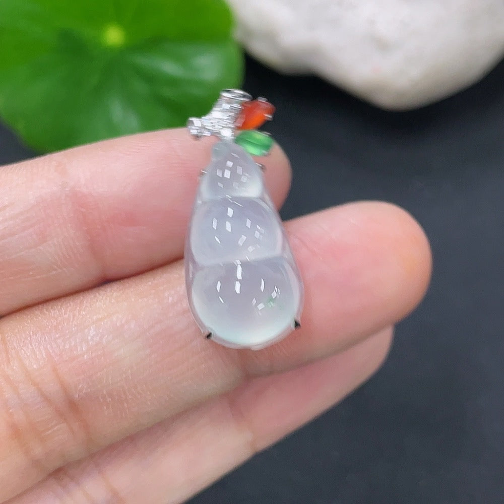 Jadeite inlaid lucky bean pendant, 18k gold with diamond accents, yellow bead color origin undetermined