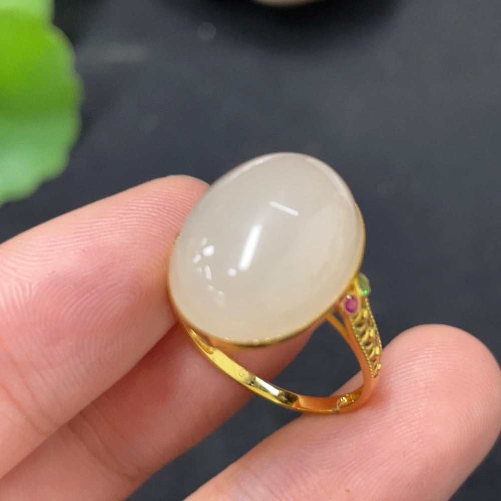 Hetian Jade Inlaid Ring 18k Gold Size 12 Total Weight Approx. 2.8g