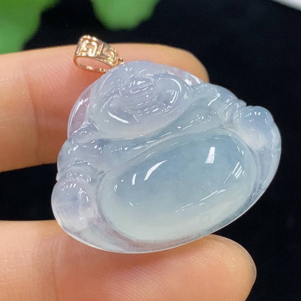 Jadeite Buddha pendant with 18K clasp, weighing approximately 6.9 grams, crafted by HUILIU HQ.