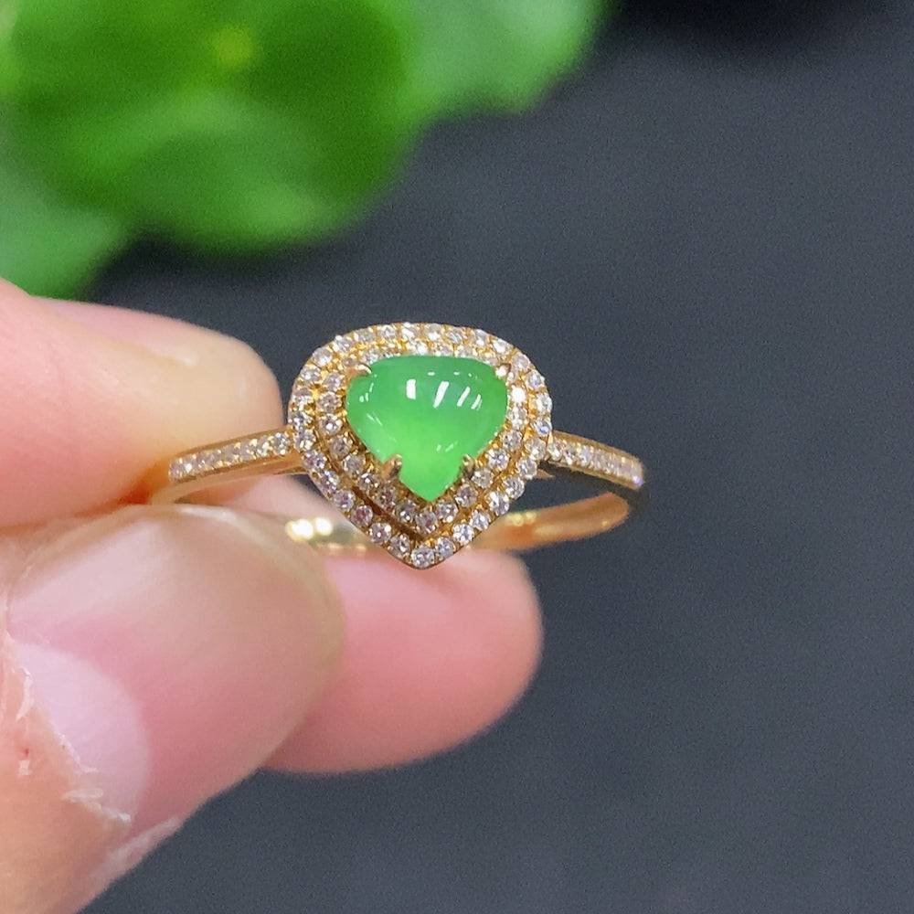 Jadeite ring with 18K gold band, accented with diamonds, size 15, weighing approximately 1.6g, from HUILIU HQ.