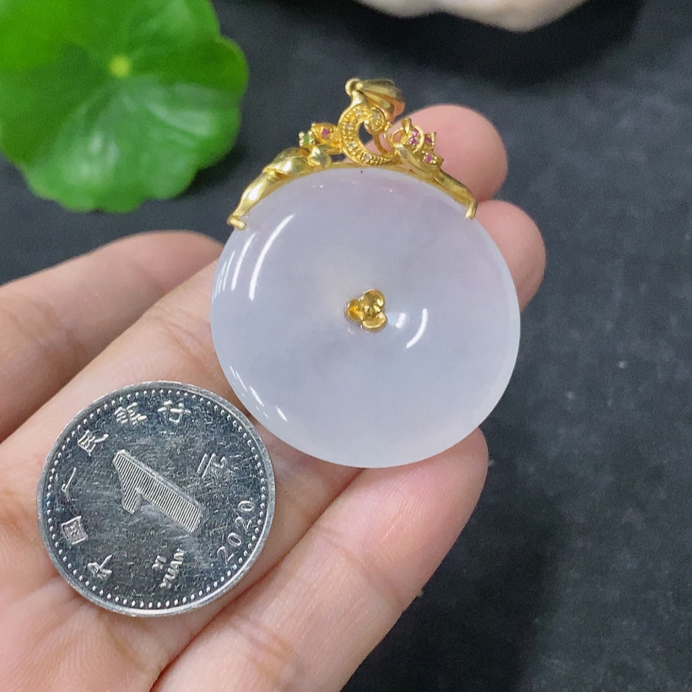 Jadeite Pendant Peace Knot with 18K Diamond Accent, Colorless, Total Weight Approx. 13g