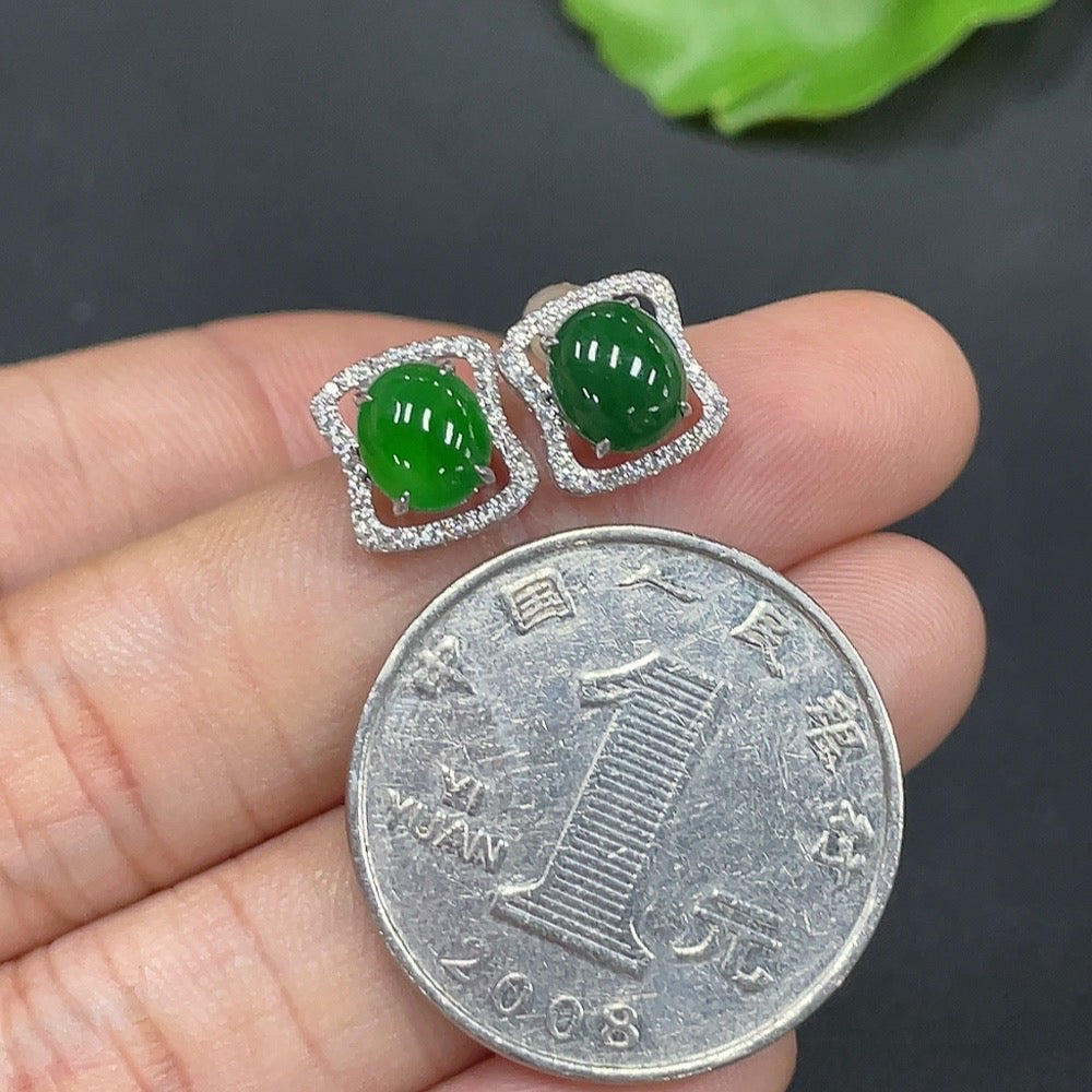 Jadeite inlaid earrings pair 18K gold total weight approx. 1.7g (including ear stopper weight)