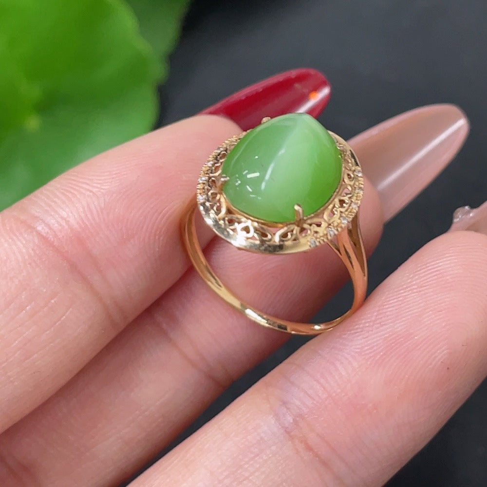Hetian Jade Inlaid Ring 18k Gold Non-Diamond Size 13 Total Weight Approx. 1.8g