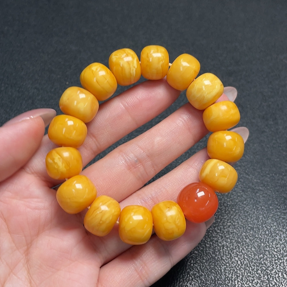 Amber Beeswax Bracelet, ., Bead mm, with Southern Red Agate | Huiliu Certified