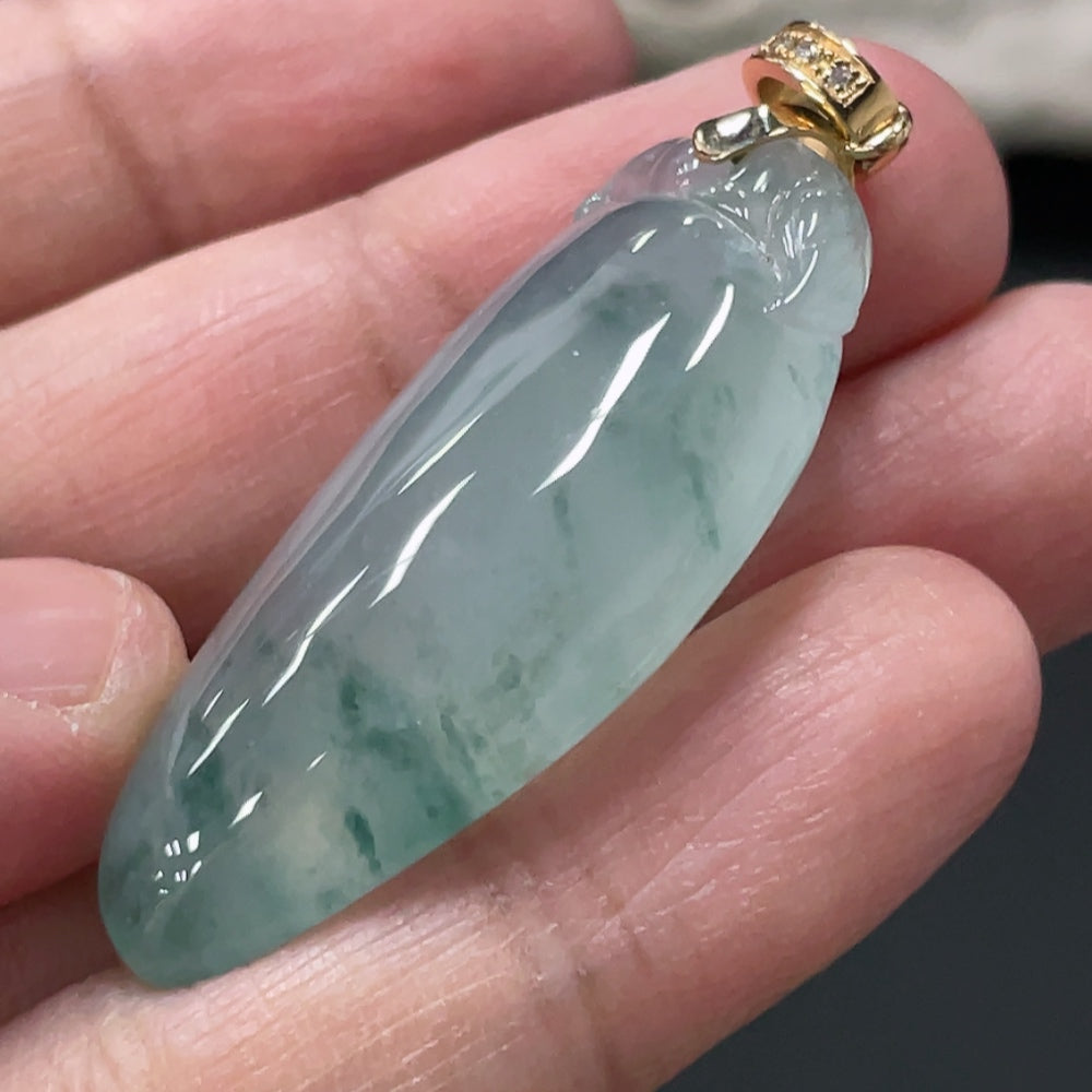 Jadeite Auspicious Melon Pendant, ., Clasp with Diamond Accents | Huiliu Certified