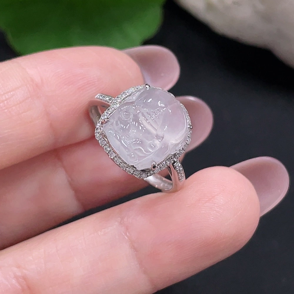 Jadeite Inlaid Ring . (With Diamond Accents) | Huiliu Certified