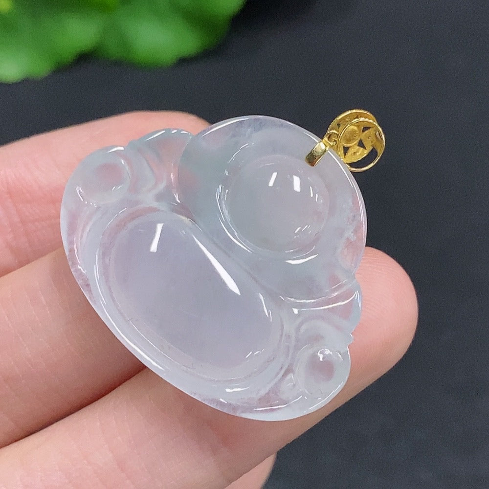 Jadeite Buddha Pendant with 18k Gold Clasp, Total Weight Approximately 6g