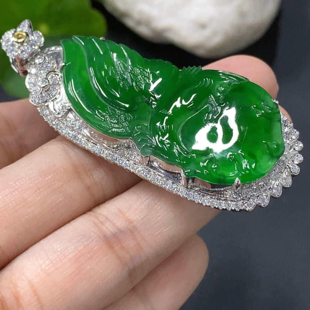 Jadeite Inlaid Pendant Eagle 18K Gold Inlaid Total Weight Approx. 14.8g