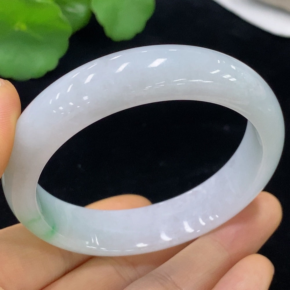 Jadeite round bracelet with size 56, approximately 55g, featuring smooth jade beads, crafted by HUILIU HQ.