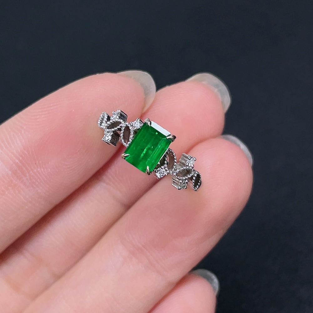18K Gold Emerald Ring, Clarity Enhanced, Accented with Diamonds, With Certificate