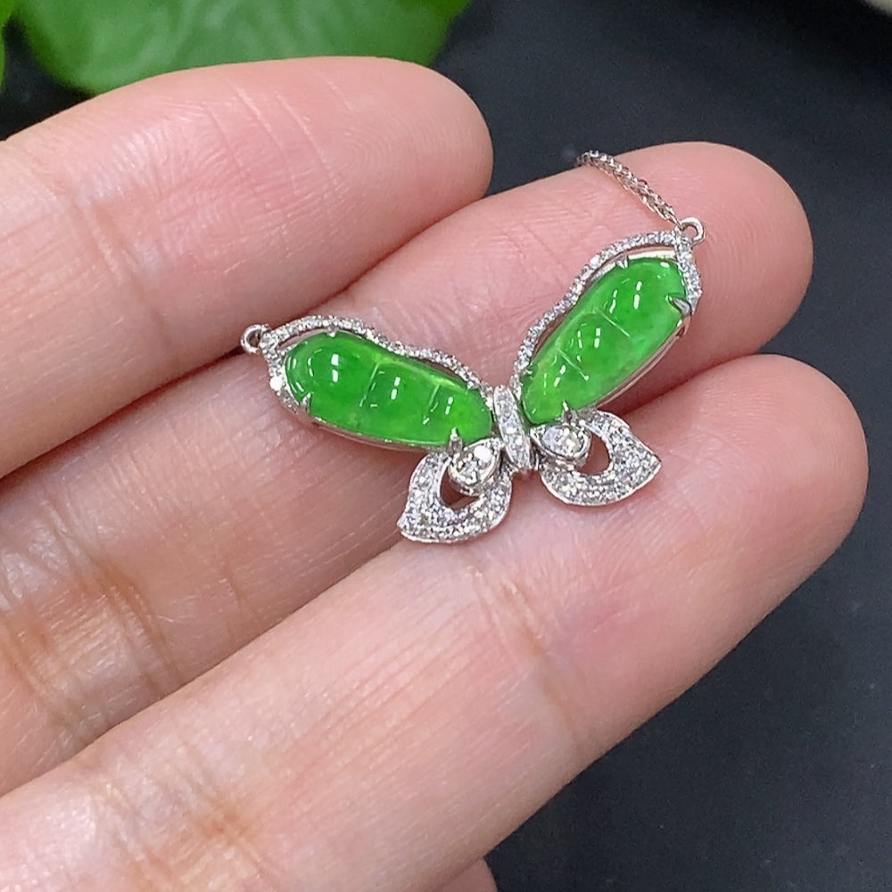 Jadeite Blessing Bean Pendant in, . (with Diamond Accents) | Huiliu Certified