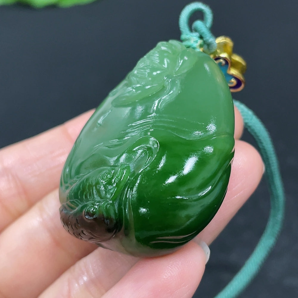 Hetian Jade Jasper Pendant Lotus Fish Non-Gold