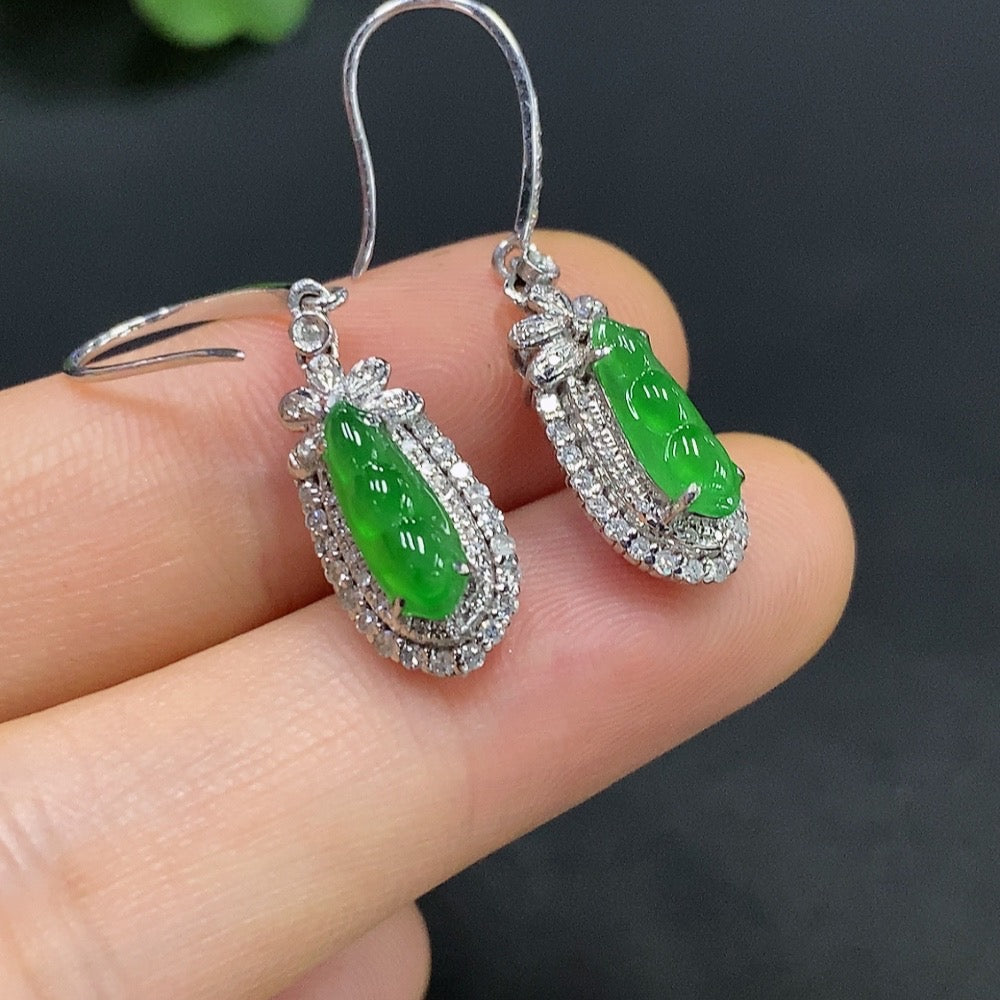 Jadeite Inlaid Earrings 18K Gold Inlaid Total Weight Approx. 3.29g