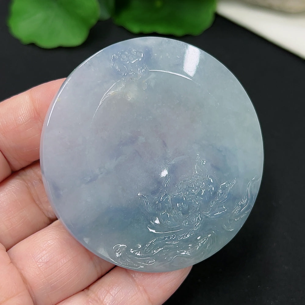 Jadeite lotus pendant from HKHQ, weighing approximately 39.4g, showcasing a detailed carved jade lotus flower design.