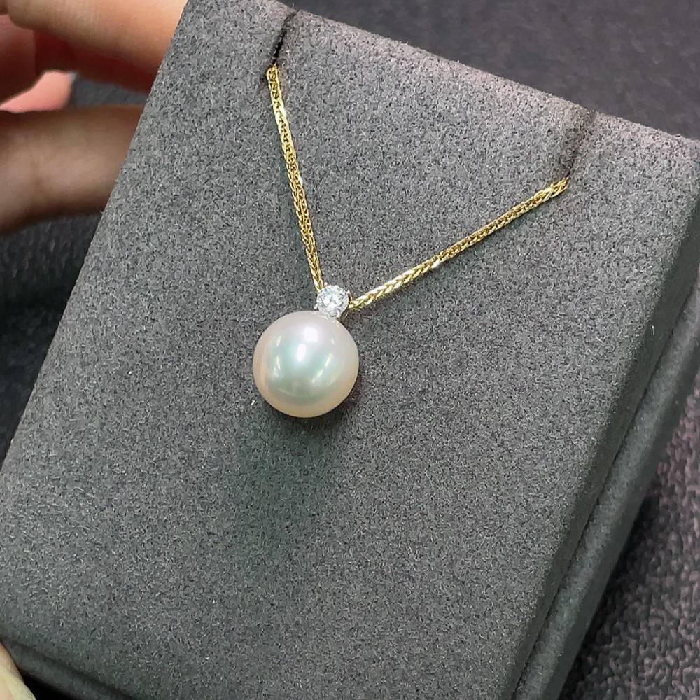HUILIU HQ 18K saltwater pearl necklace with approximately 9.9mm pearls, non-diamond, total weight 3.71g, elegant jewelry piece