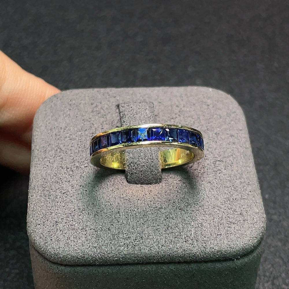 18K gold blue sapphire ring with a 1.5mm gemstone, size 16, featuring the HUILIU HQ brand, showcasing elegant gemstone jewelry.