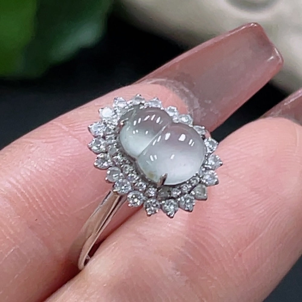 Jadeite Gourd Inlaid Ring 18K Gold Size 15 Total Weight Approx. 1.79g With Diamond Accents