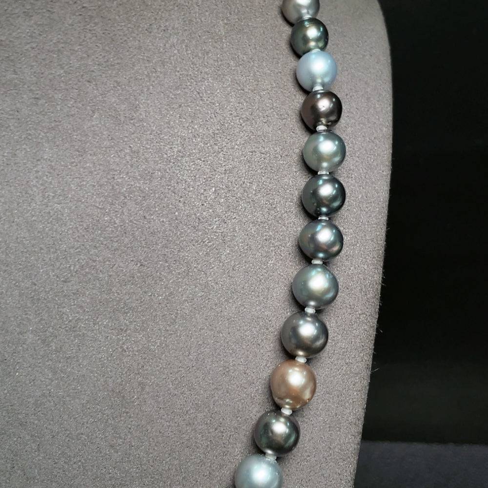 HUILIU HQ seawater pearl strand with 8.2-10.1mm pearls in natural color, weighing approximately 49.68g, showcasing elegant pearl jewelry.