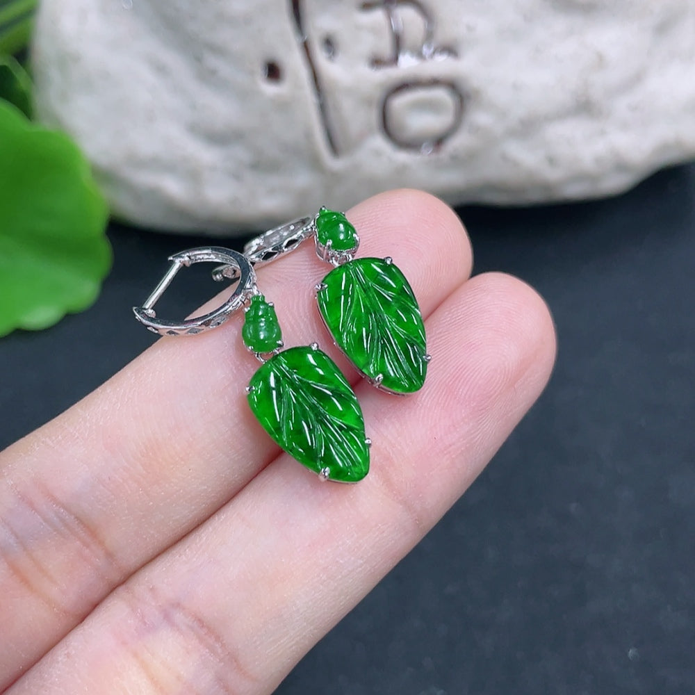 Jadeite Earrings 18k with Diamond Accents Total Weight Approx. 2.3g