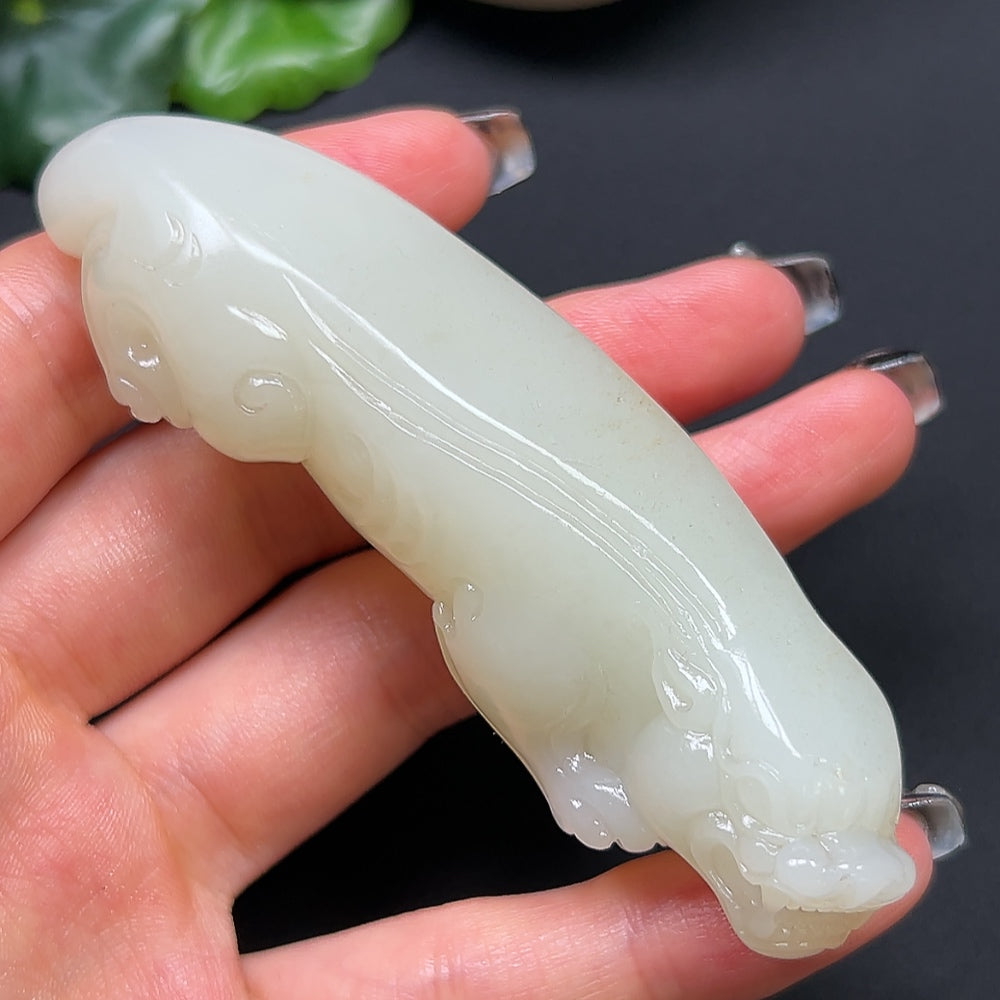 Hetian Jade Pixiu pendant from HKHQ, crafted from high-quality jade, weighing approximately 80g, featuring intricate Pixiu design.