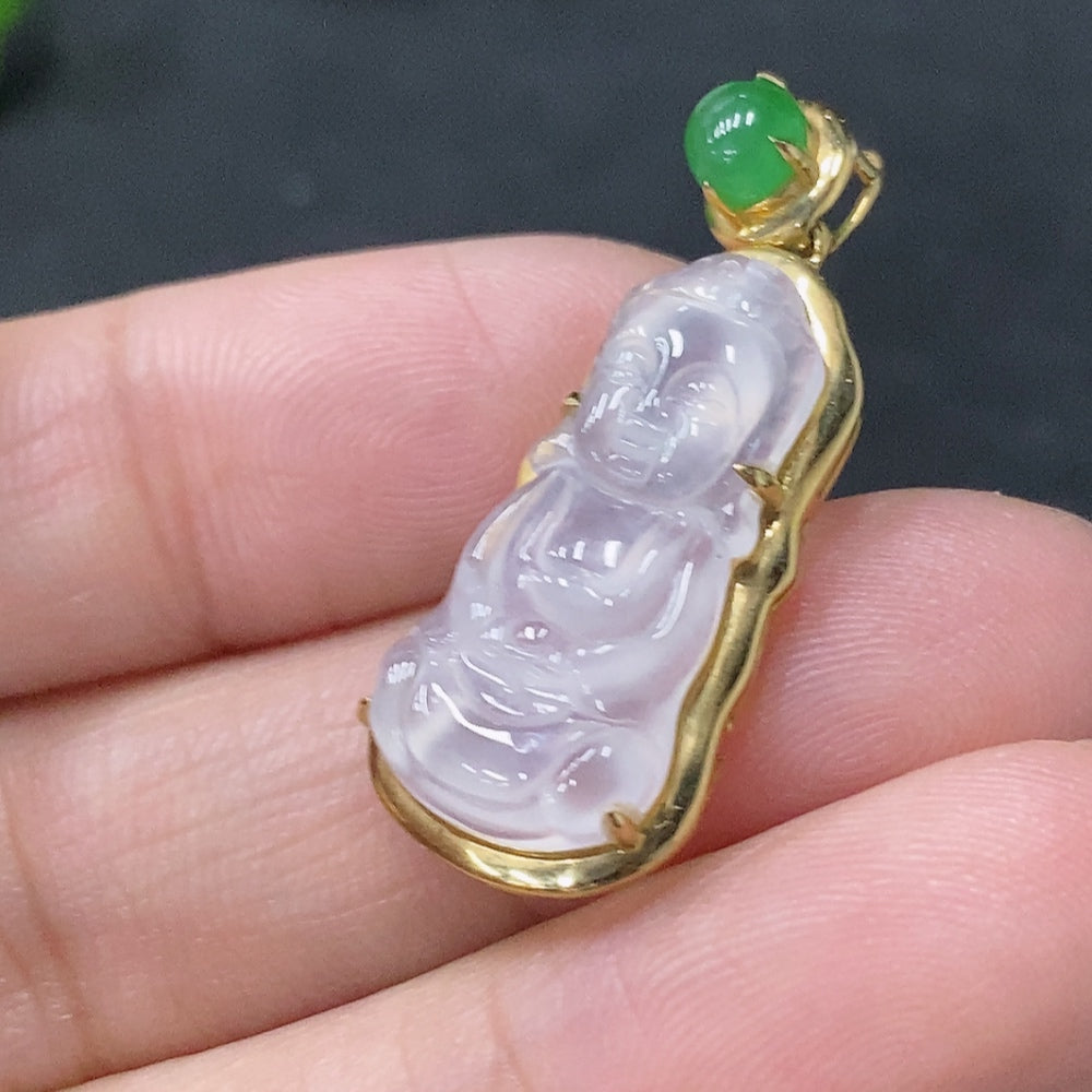 Jadeite Baby Buddha Pendant with Setting, Approximately | Huiliu Certified