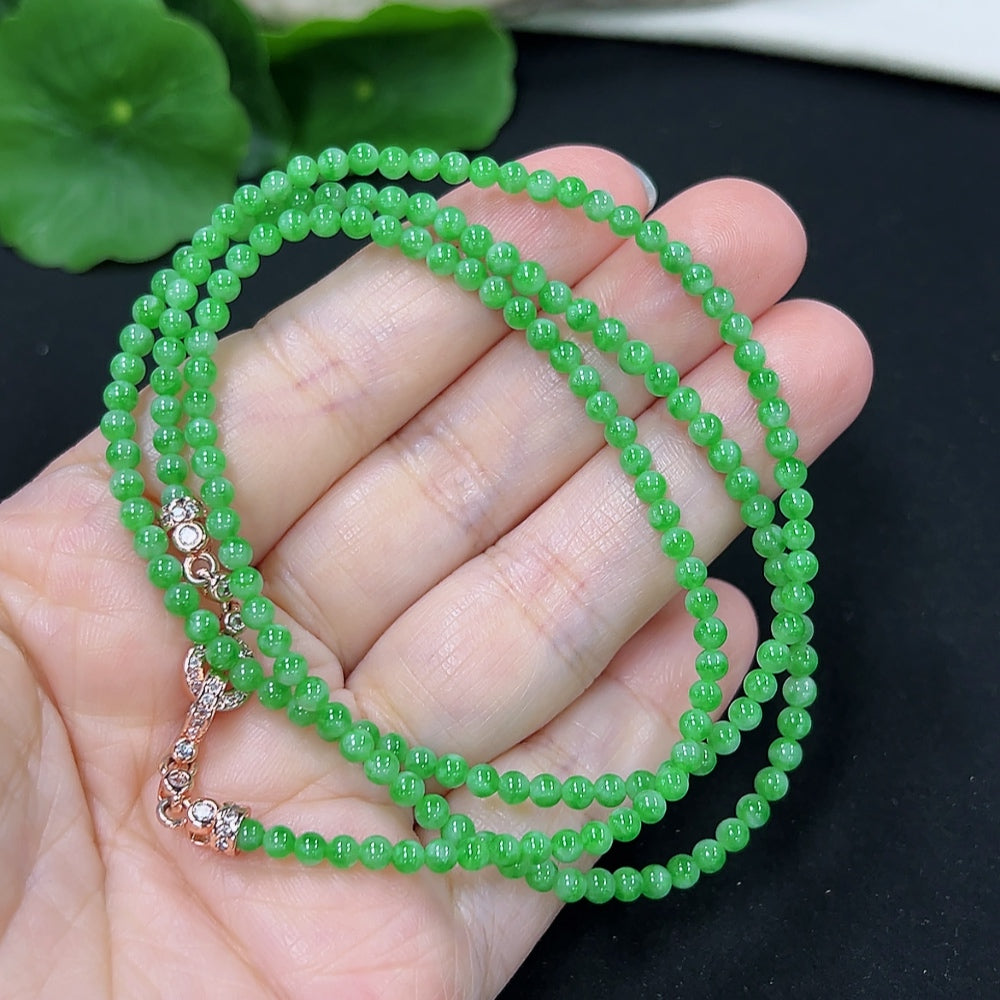 Jadeite Bead Necklace Approx. 3.2mm (Non-Gold Inlaid)