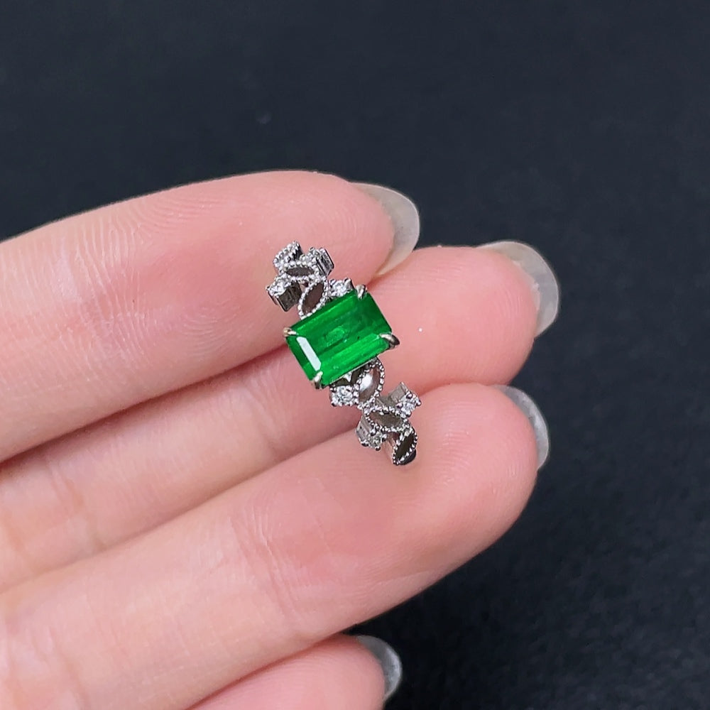 18K Gold Emerald Ring, Clarity Enhanced, Accented with Diamonds, With Certificate